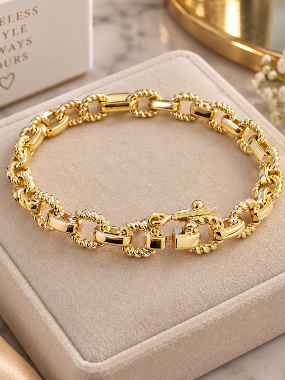 18K Gold Filled Link Chain Bangle - Women Jewelry